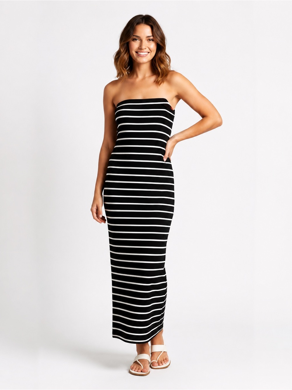 See You Monday Black & White Striped Strapless Tube Dress - XSmall